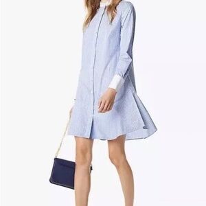 Tory Burch Cora Pinstripe Stripe Long Sleeve Shirt Dress Size 14
